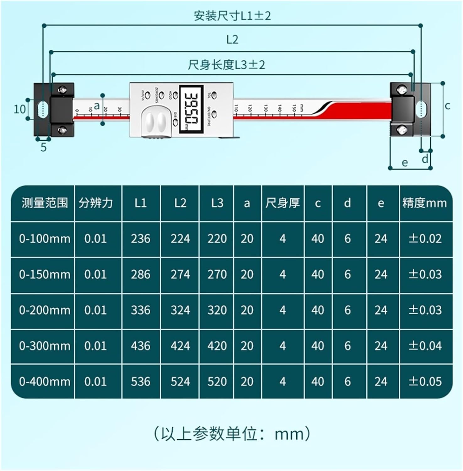 Digital Readout Linear Ruler 0-100mm 0-150mm 0-200mm 0-300mm 0-400mm(0-100mm)