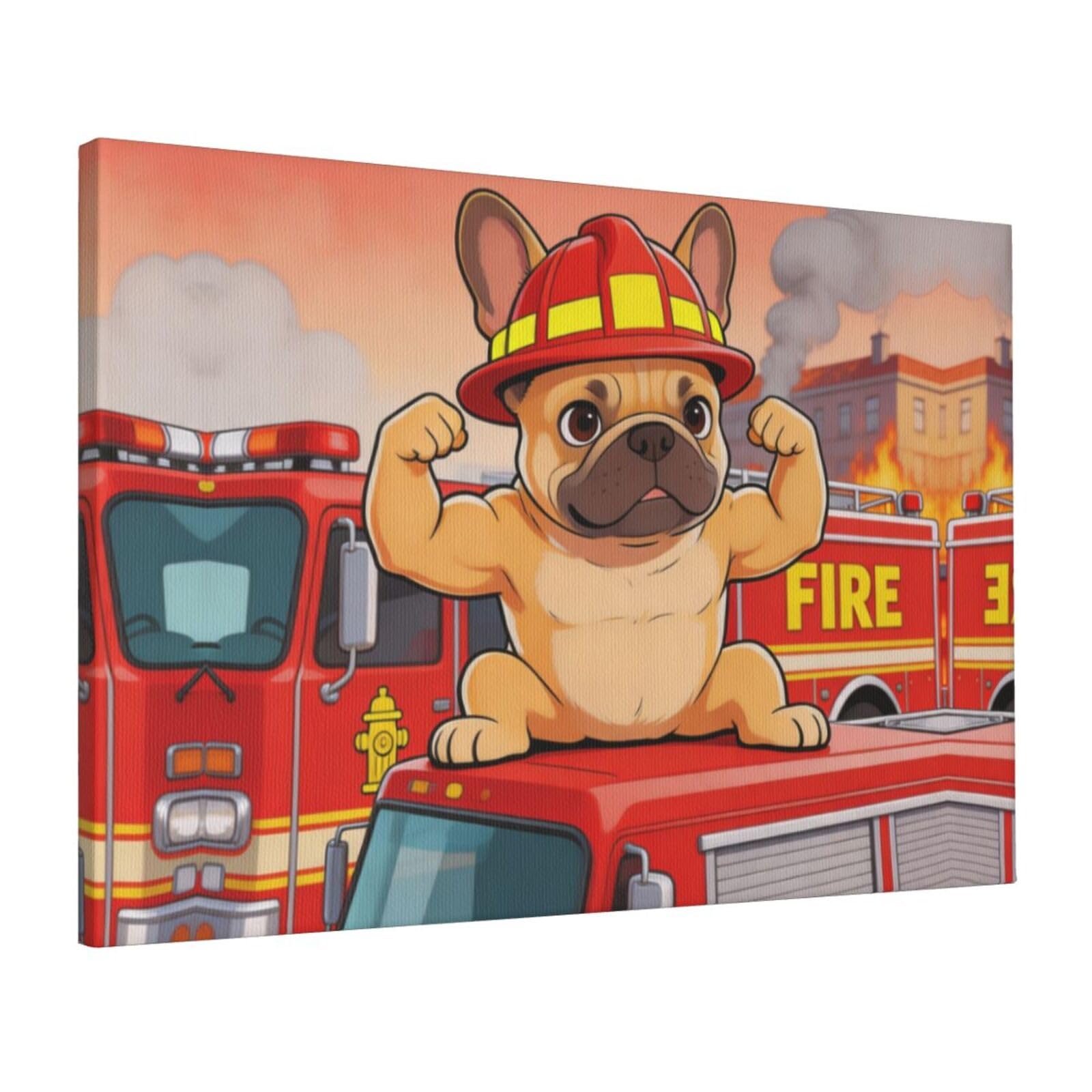 CNTDBU Fire Dog Canvas Wall Art 16x24 Inch-Large Modern Painting Print for Living Room, Framed Ready to Hang Artwork for Bedroom