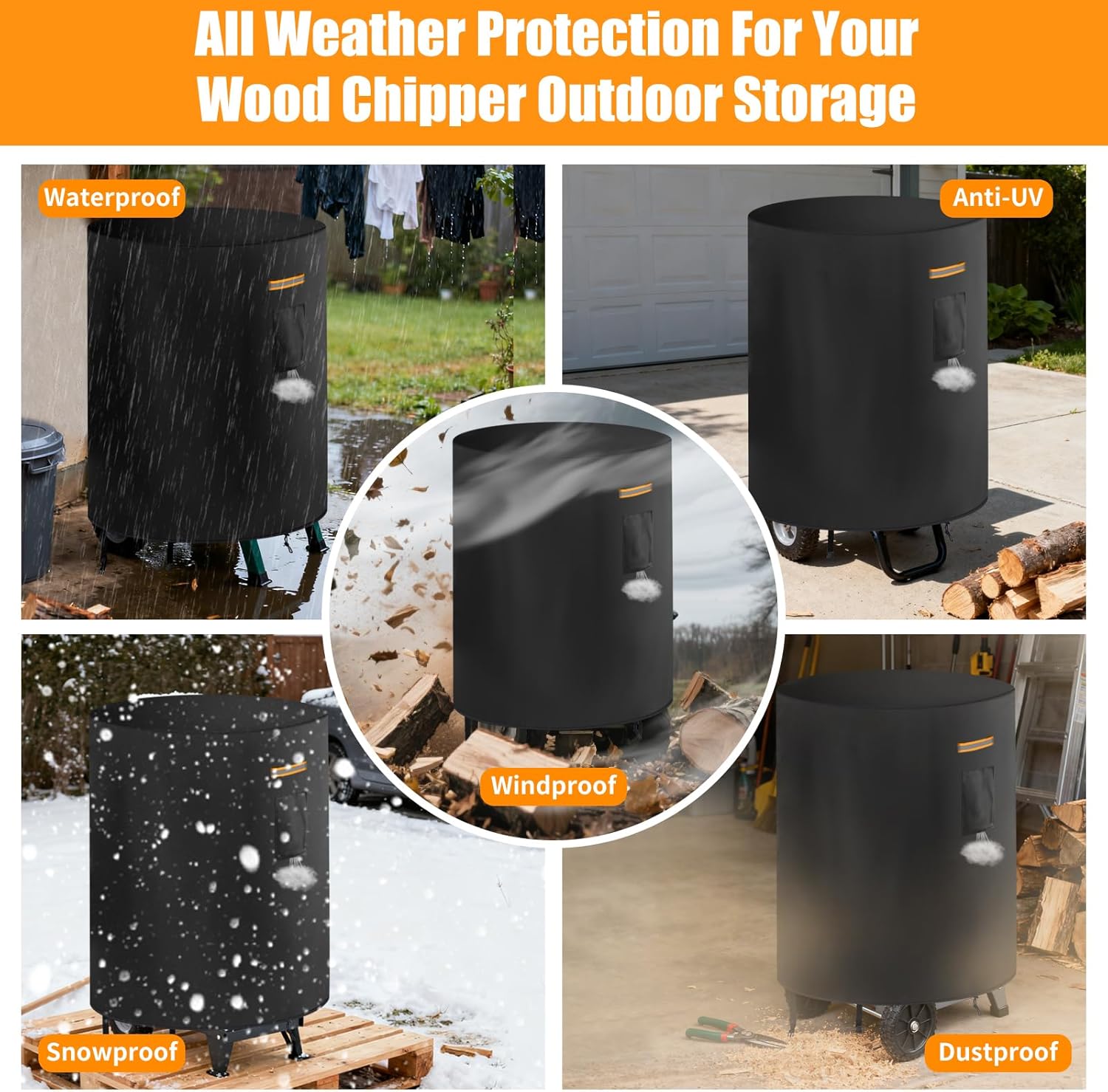 Wood Chipper Cover,Heavy Duty 420D Wood Chipper Shredder Mulcher Cover Waterproof,Dust Protective Covers for Wood Chippers,Chipper Accessories for Electric Shredder Mulcher & Leaf Mulcher,33''x45''