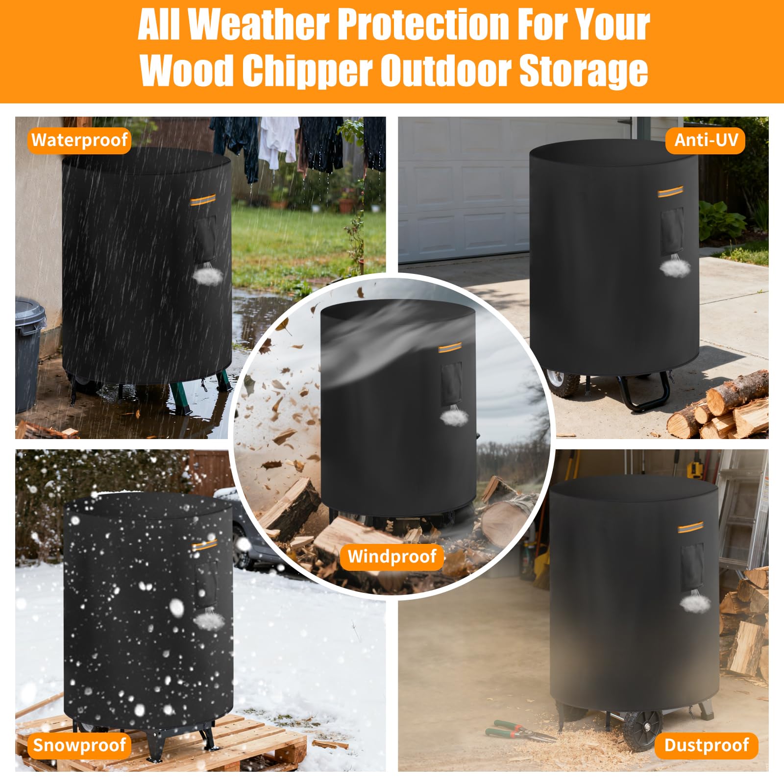 Holzhacker Shredder Housse de protection Oxford 420D haute performance pour broyeur de bois, imperméable, anti-poussière pour broyeur de feuilles électrique, accessoire pour broyeur électrique