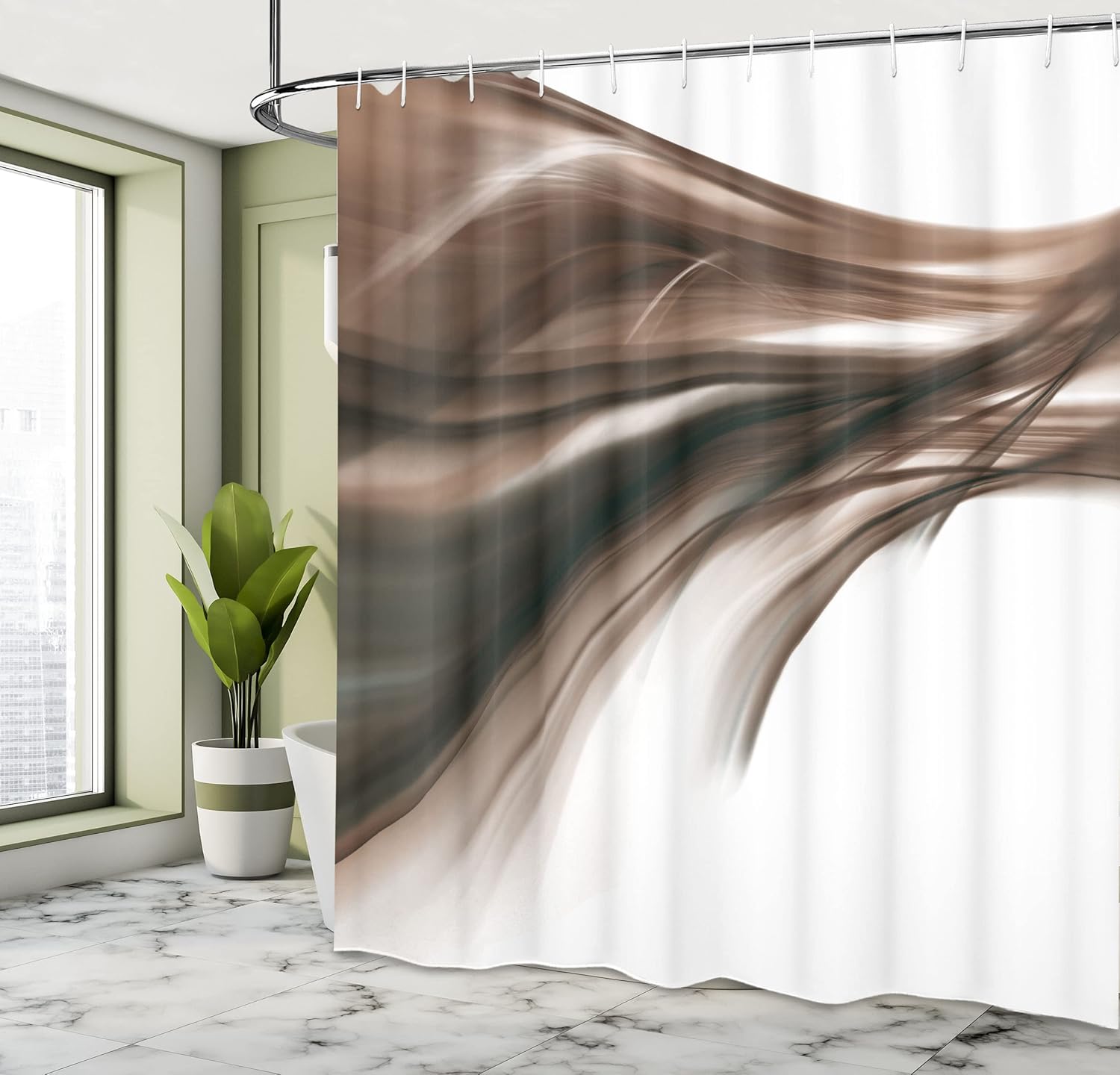 Ambesonne Abstract Shower Curtain, Modern Contemporary Abstract Smooth Lines Blurred Smock Art Flowing Rays Print, Cloth Fabric Bathroom Decor Set with Hooks, 69" W x 84" L, Brown Caramel