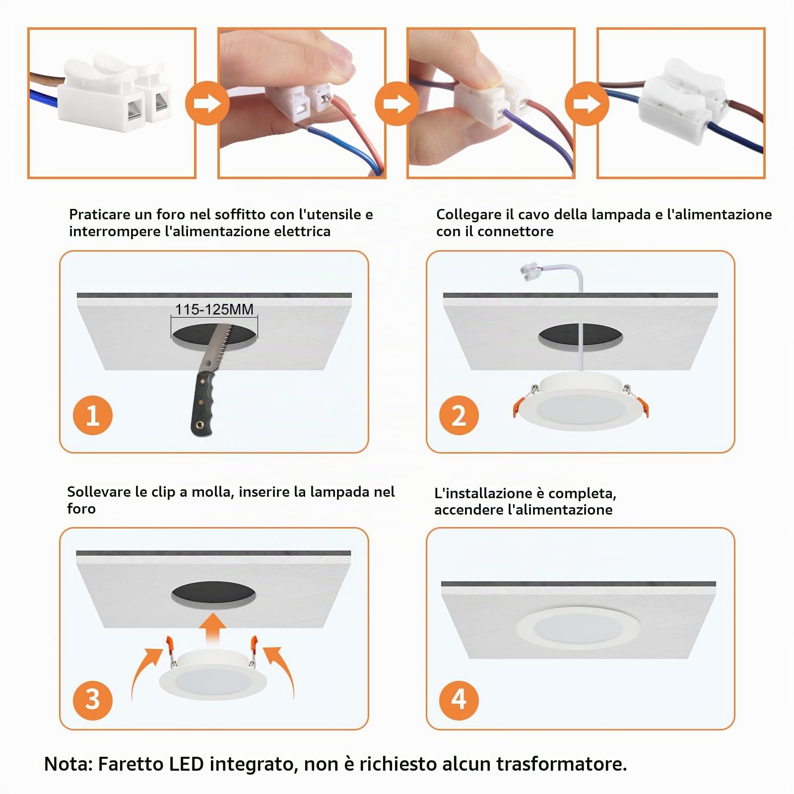 Faretti da Incasso per Cartongesso 10W,Luce Fredda 6000K,Foro 115-125mm | Set di 20, Faretto Led Incasso IP44, 10W 1000LM, Ultrasottili 25mm, IP44 AC 220-240V Faretti LED da Incasso per Cartongesso