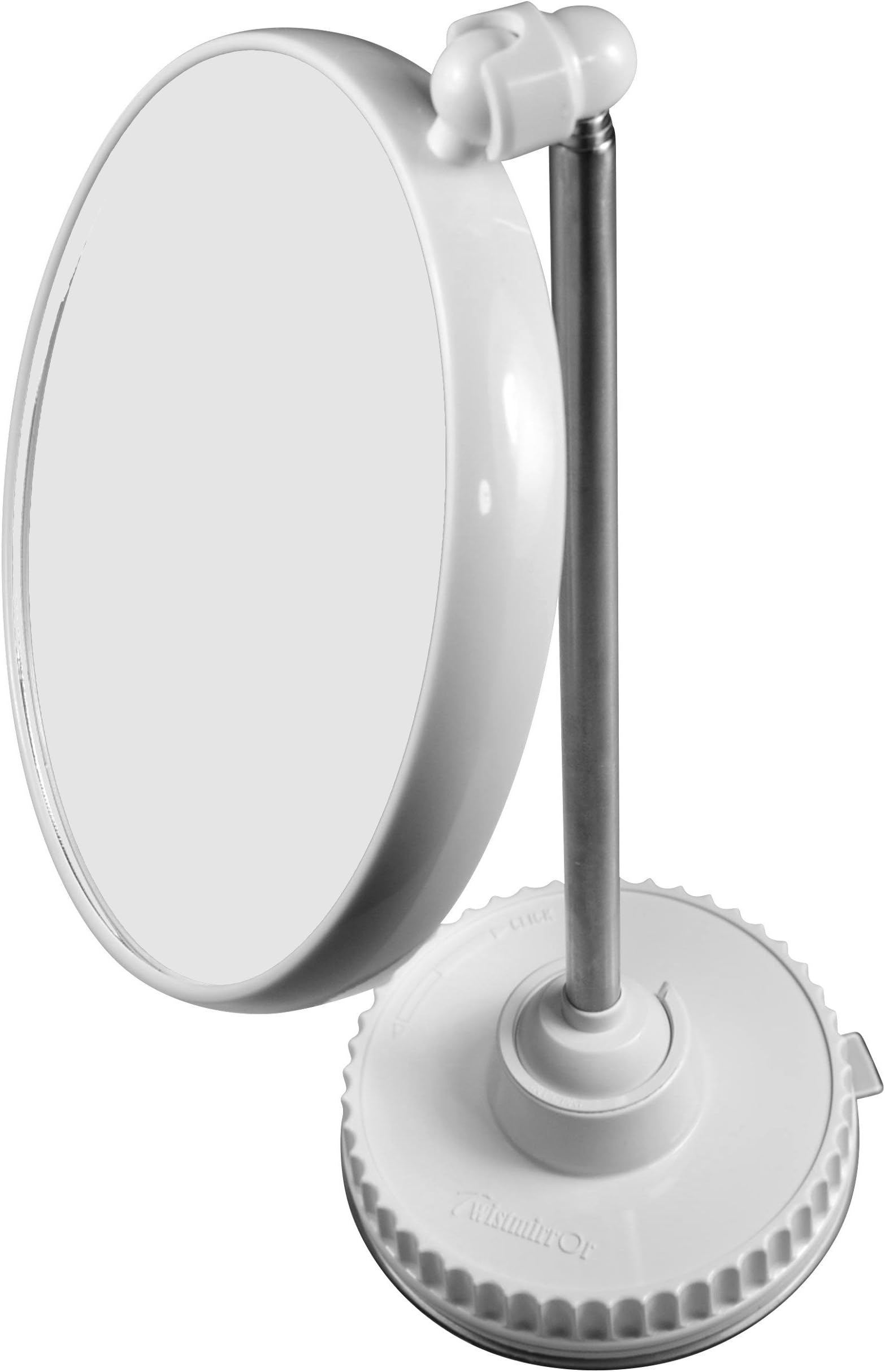 Telescoping Twistmirror 10X to 1X Suction Cup Magnifying Travel Mirror, White Base