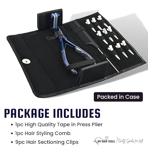 Miniatura 2 de My Hair Tools - Kit de herramientas de extensión de cabello, incluye cinta adhesiva, alicates para sellado de superficie plana, 9 clips de