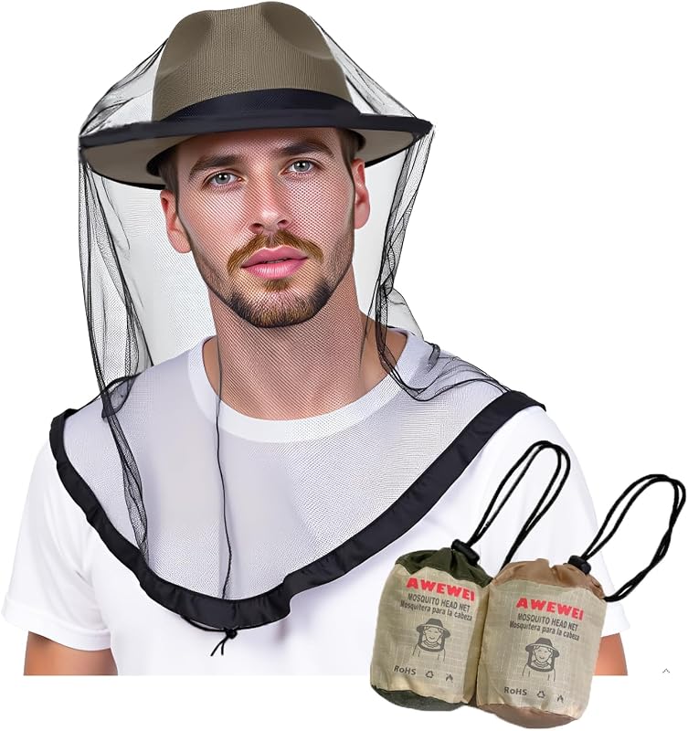 Mosquito Head Net,2 Pack Ultra Fine Ice Silk Cooling Large Long Mesh | Breathable Soft Mosquito Net for Camping, Fishing, Hiking & Outdoors, Black Fly Midge Gnat Insect Protection, Fits Most Hats