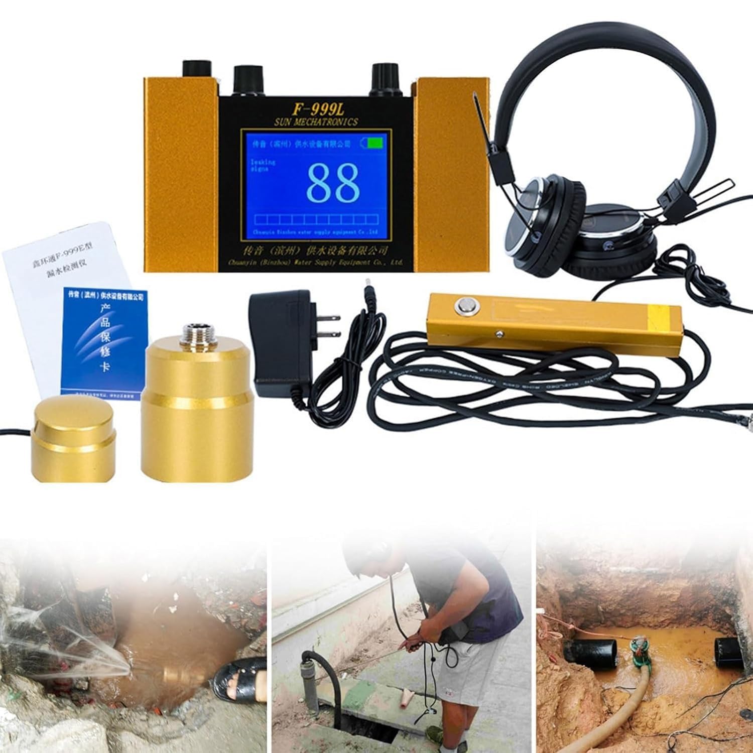 Sensor ultrasónico de fugas de agua, equipo de detección profesional con pantalla LCD, auriculares y funda de transporte