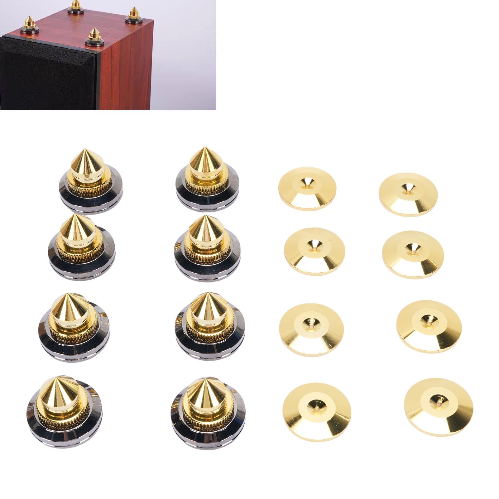 Kit di 8 cuscinetti per altoparlanti, piedini antiurto per isolamento degli altoparlanti, piedini con base per amplificatore, tappetino per giradischi, subwoofer, lettore CD, DVD, registratore