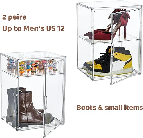 Miniatura 4 de Attelite Exhibición transparente XXXL contenedores de almacenamiento apilables de plástico con tapa, 2 niveles para botas y zapatos organizadores