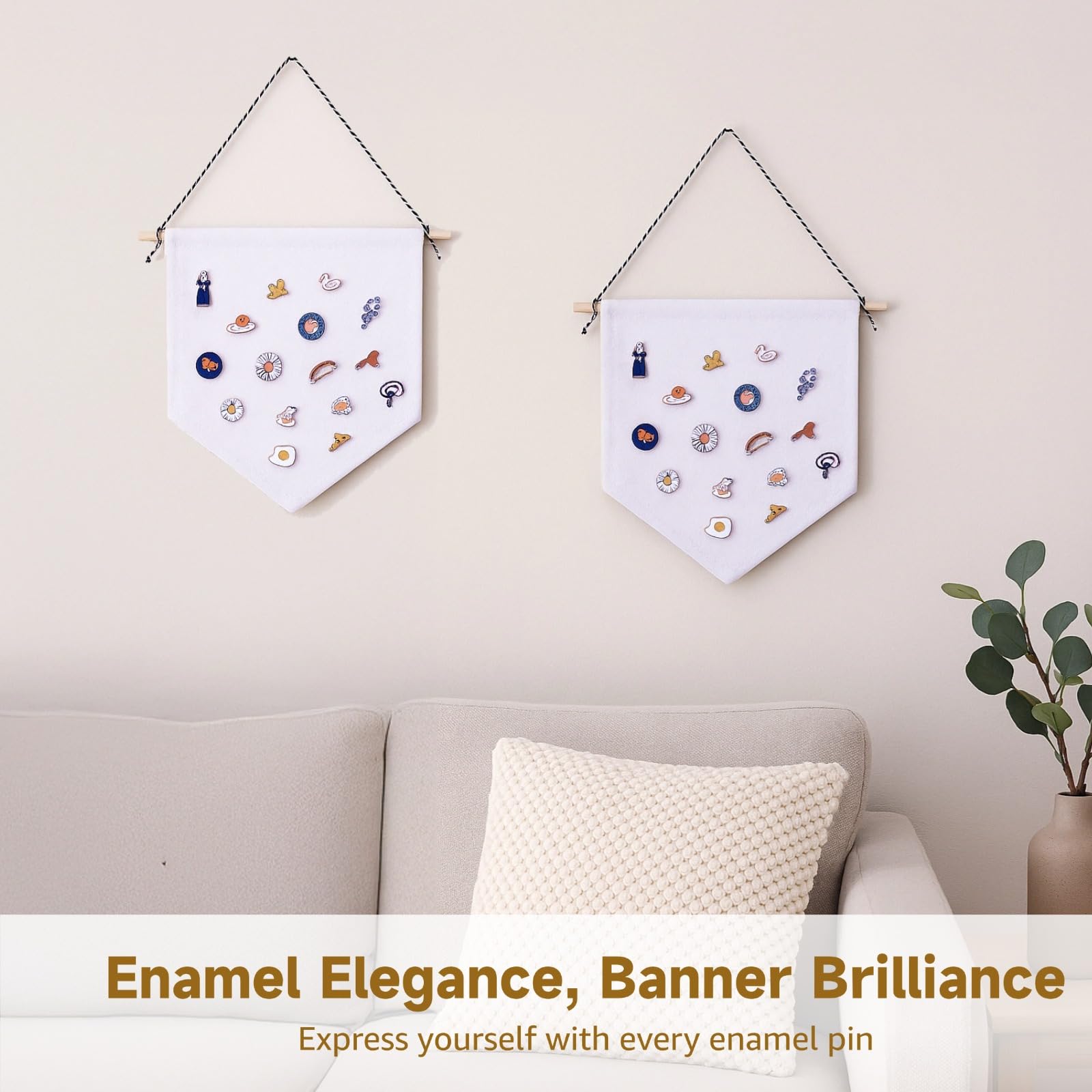 16 Stk. leere Canvas Banner, dekorative DIY Wandbanner zum Aufhängen, Wand-Display Fahnen für Emaille-Pins und Anstecknadeln zur Sammlung und kreativen Wandgestaltung im Zimmer, weiß