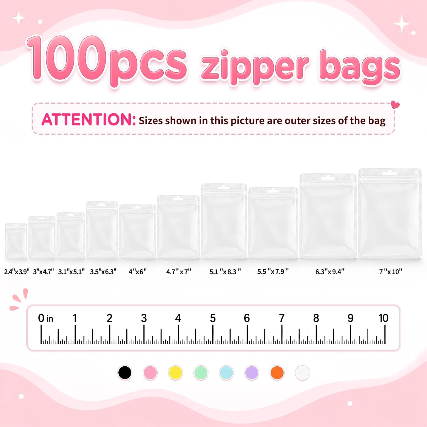 FUNFERY 100pcs Resealable Bag,Mylar Cute-Zip Bag with Clear Front 3x4.7in image 5