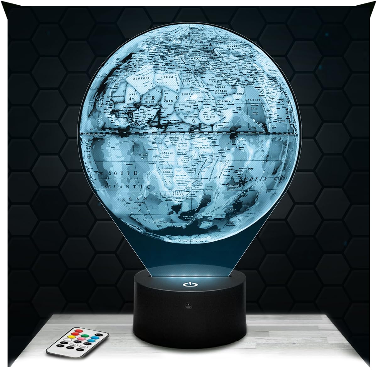Lampephoto.fr - 3D Globe Lamp Gift Earth Globe Geography Planet, Touch LED Night Light, 3D Hologram Effect, Christmas Birthday Gift Idea for Boy or Girl, Room Decoration Object