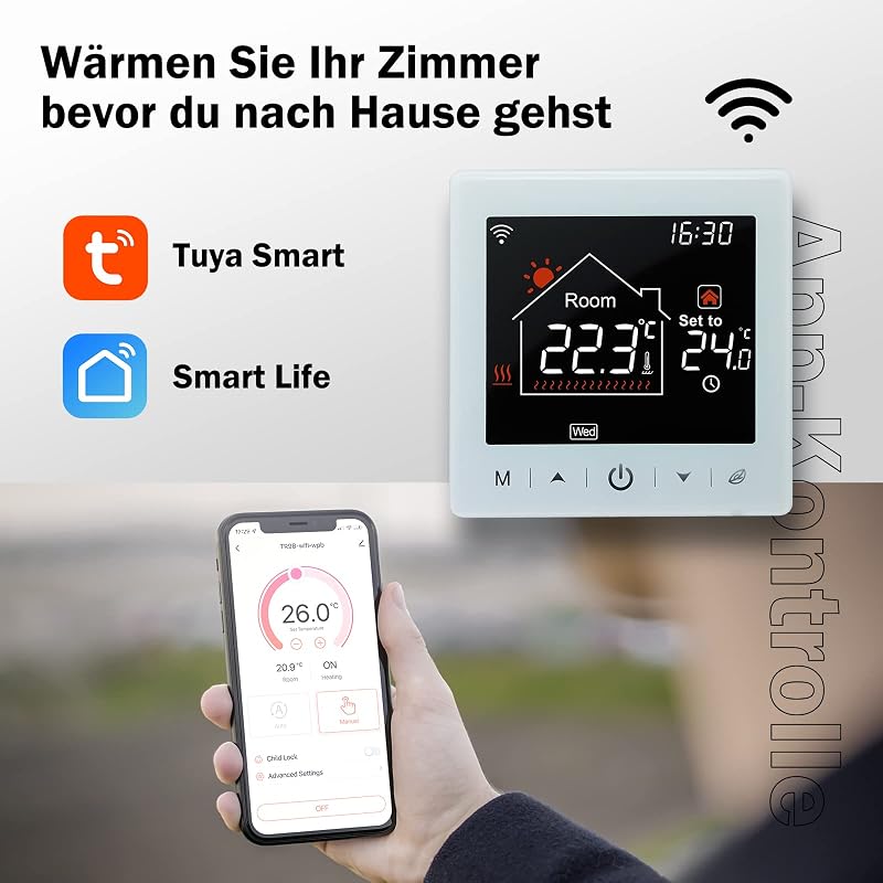 Beok TR9B-WIFI-WPB WiFi Okostermosztát Gázkazánhoz - Programozható, Fehér, Tuya/Alexa/Google Home Kompatibilis, Távvezérelhető