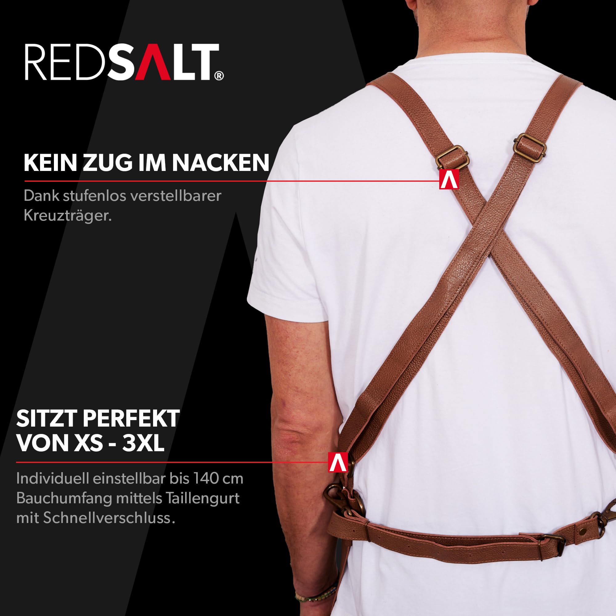 REDSALT® Premium Lederschürze 100% Rindsleder 84x62cm Crossback | Profi BBQ Grillschürze | Arbeitsschürze Küche Gastronomie Bar Barista | Kochschürze Küchenschürze Schürze Geschenke für Männer