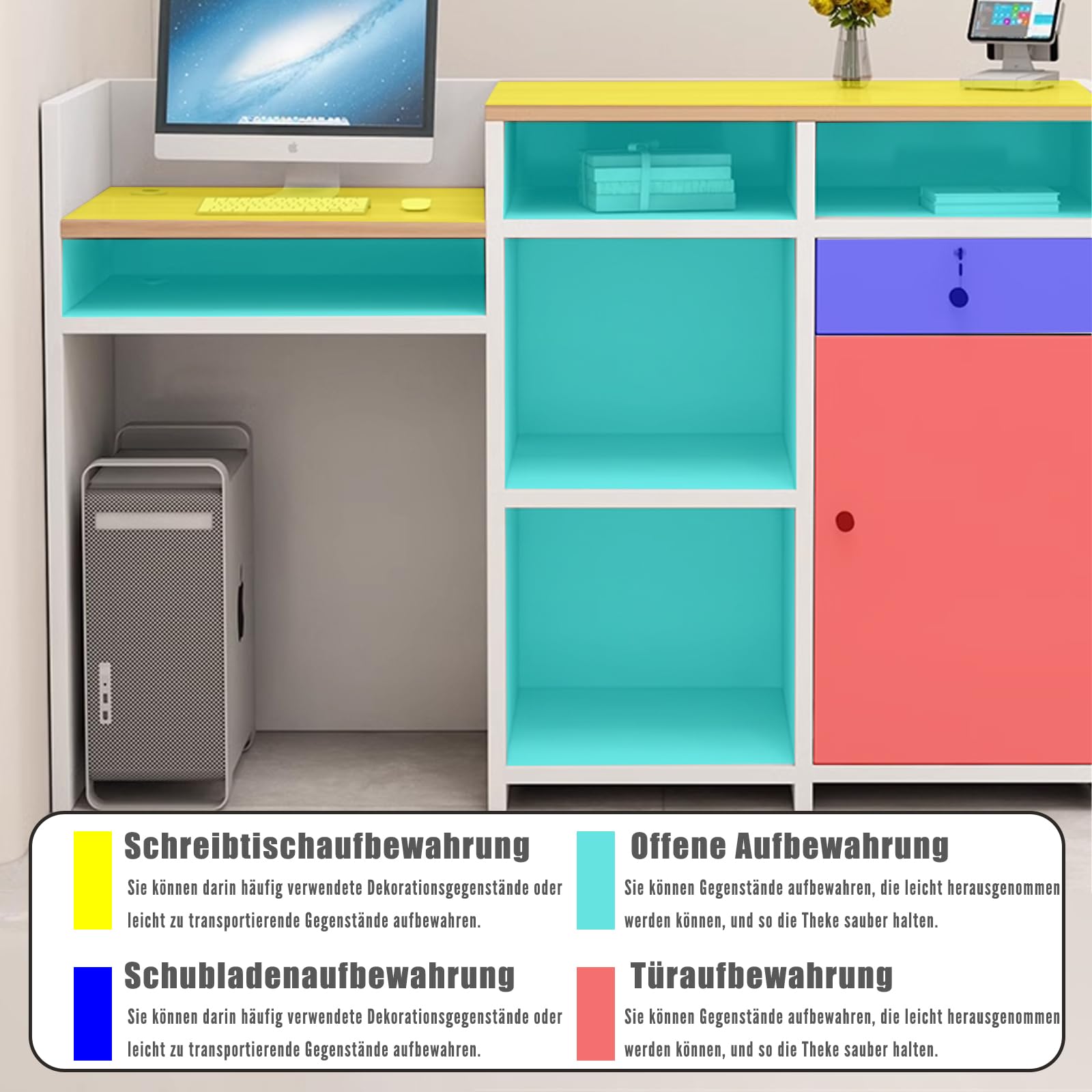 Empfangstheke aus Holz mit Stauraum 80-200 cm Kassentisch für Büro Praxis Friseursalon