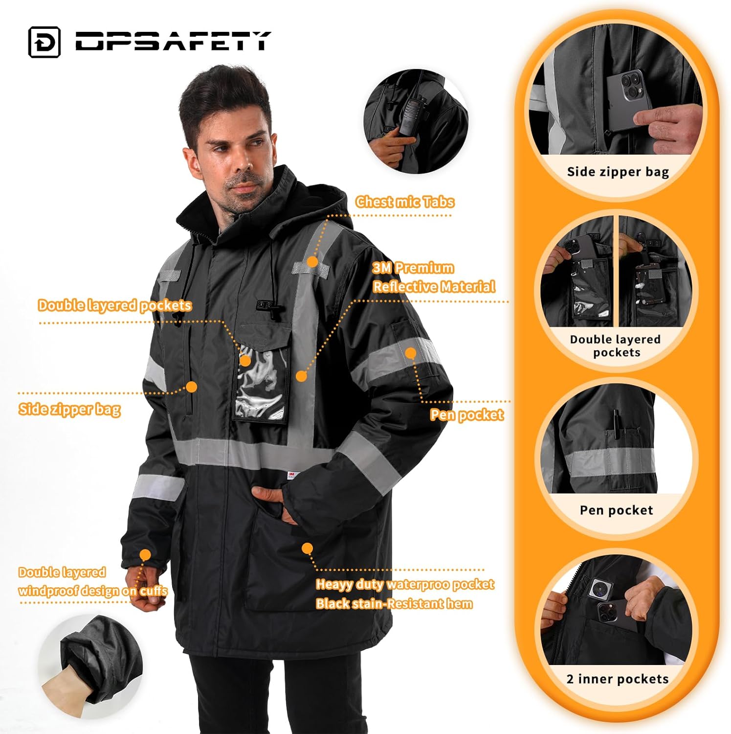 Heated Jacket for Men,3M Reflective safety Heated Parka,Waterproof CLASS 3 Hi-Vis jacket,High Visibility Work Coat - Image 4