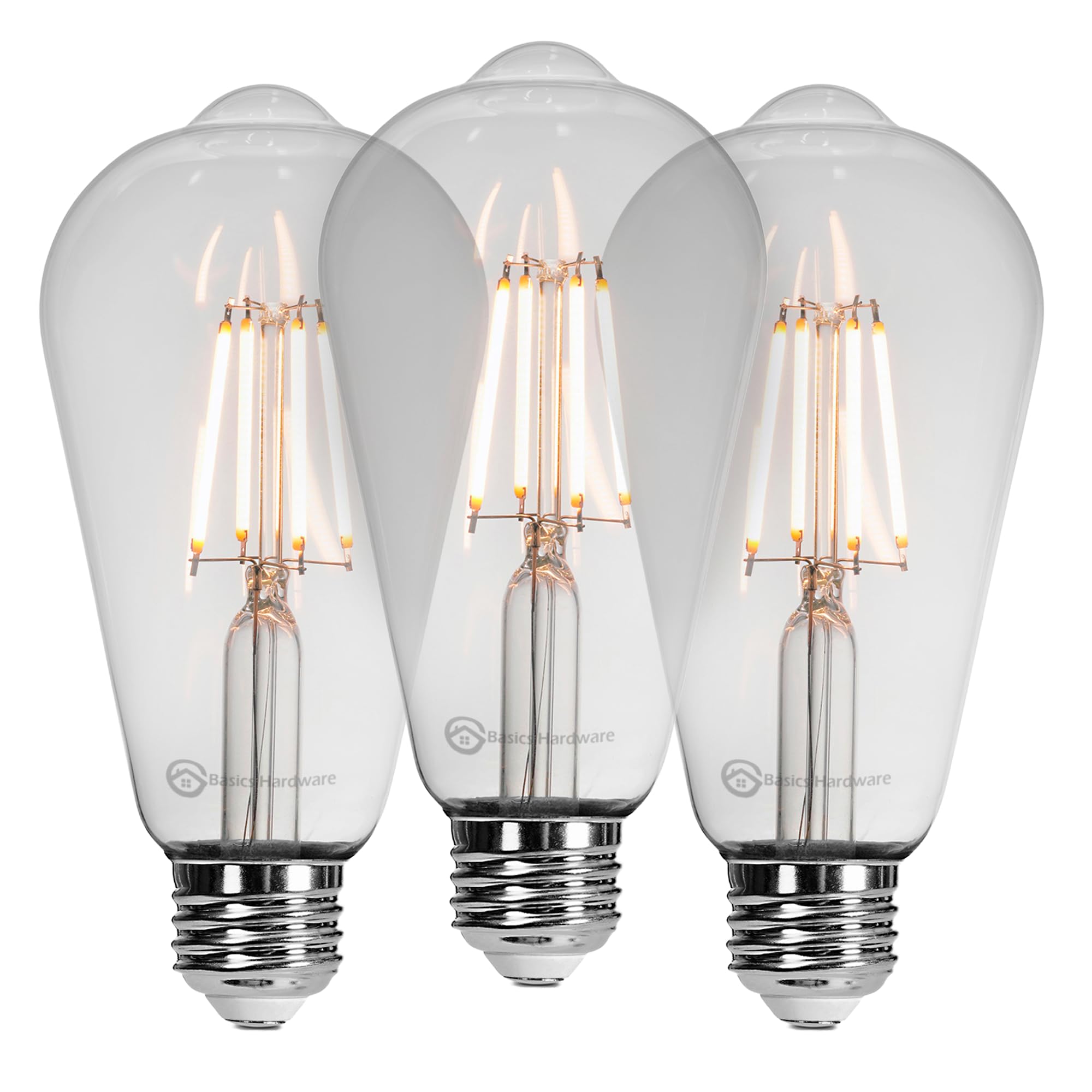 LED Edison Light Bulbs - Dimmable Bulb, ST64 Vintage Style Decorative Lamp 2700k - Lasts 30k+ Hours, 60W, 110V, 480 to 700 Lumens, E26 Base, CRI 90 - Clear Glass, Pack of 3