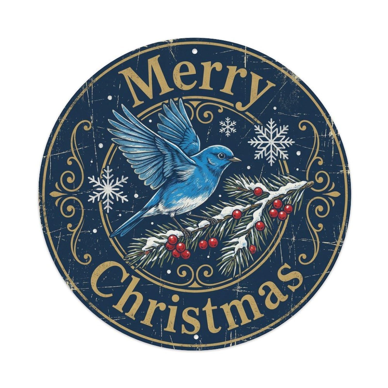 Merry Christmas Winter Bluebird Joy Metal Tin Sign