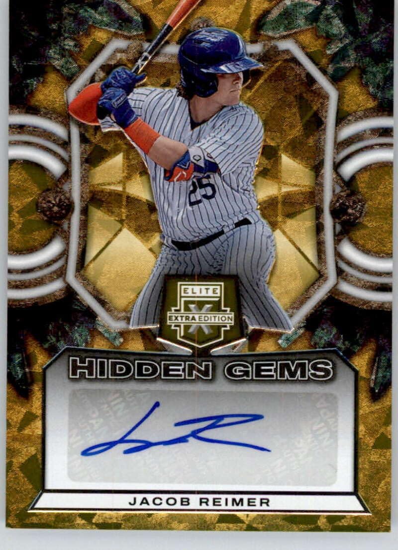 2023 Panini Elite Extra Edition Hidden Gems Signatures Gold #HG-JRM Jacob Reimer New York Mets Official Prospect PRE MLB Baseball Card in Raw (NM or Better) Condition