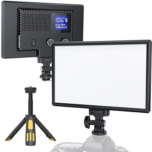 RALENO 116 LED Kamera Video Licht, 12W 600Lux Videoleuchte mit Mini-Stativ und Eingebauter 4000mAh Akku CRI95+ 3200-5600K, USB Videolicht für YouTube TikTok Zoom Fotografie Konferenzen Live-Streaming - Black