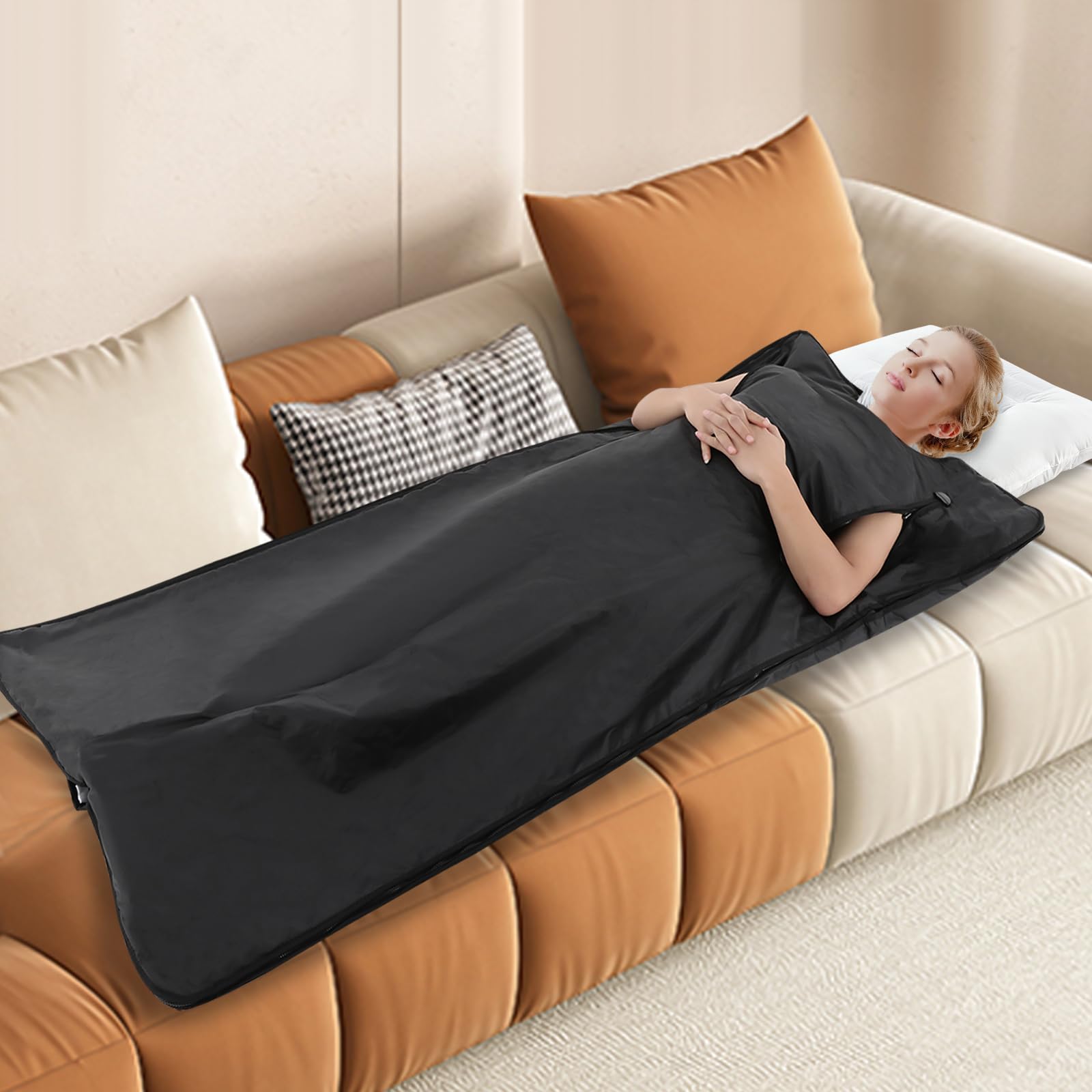 Manta de sauna de infrarrojos portátil para el hogar con 5 mantas de emergencia, manta plegable para sauna de infrarrojos lejanos, 30-70 ℃, temperatura ajustable, manta para sauna de infrarrojos con