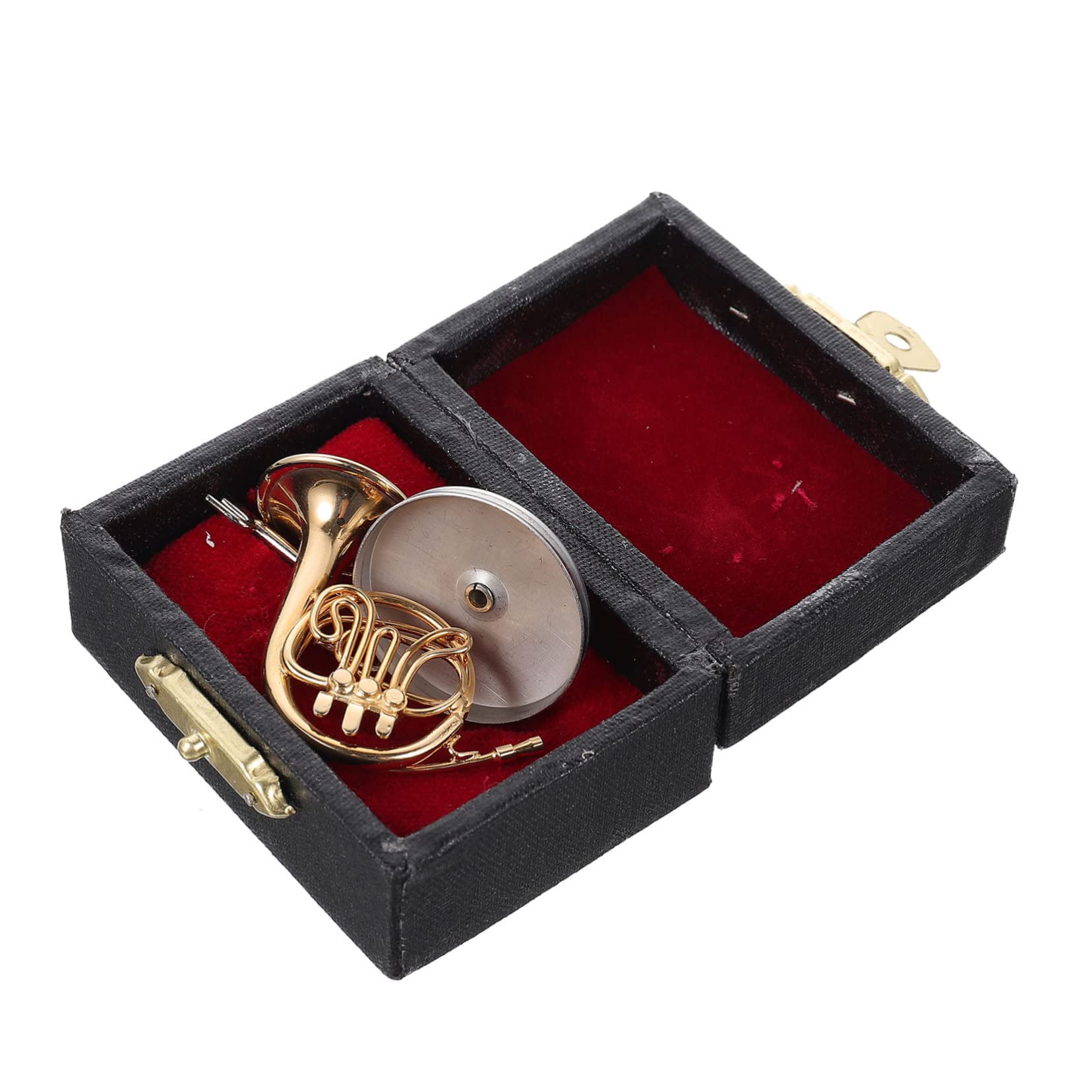 ERINGOGO 1 Set Horn Model Gold Desk Decor Gold Decorations Mini Gifts Desktop Horn Adorn French Horn Ornament Tabletop Instrument Ornament Horn with Box Horn Shape Adorn Housewarming Gift