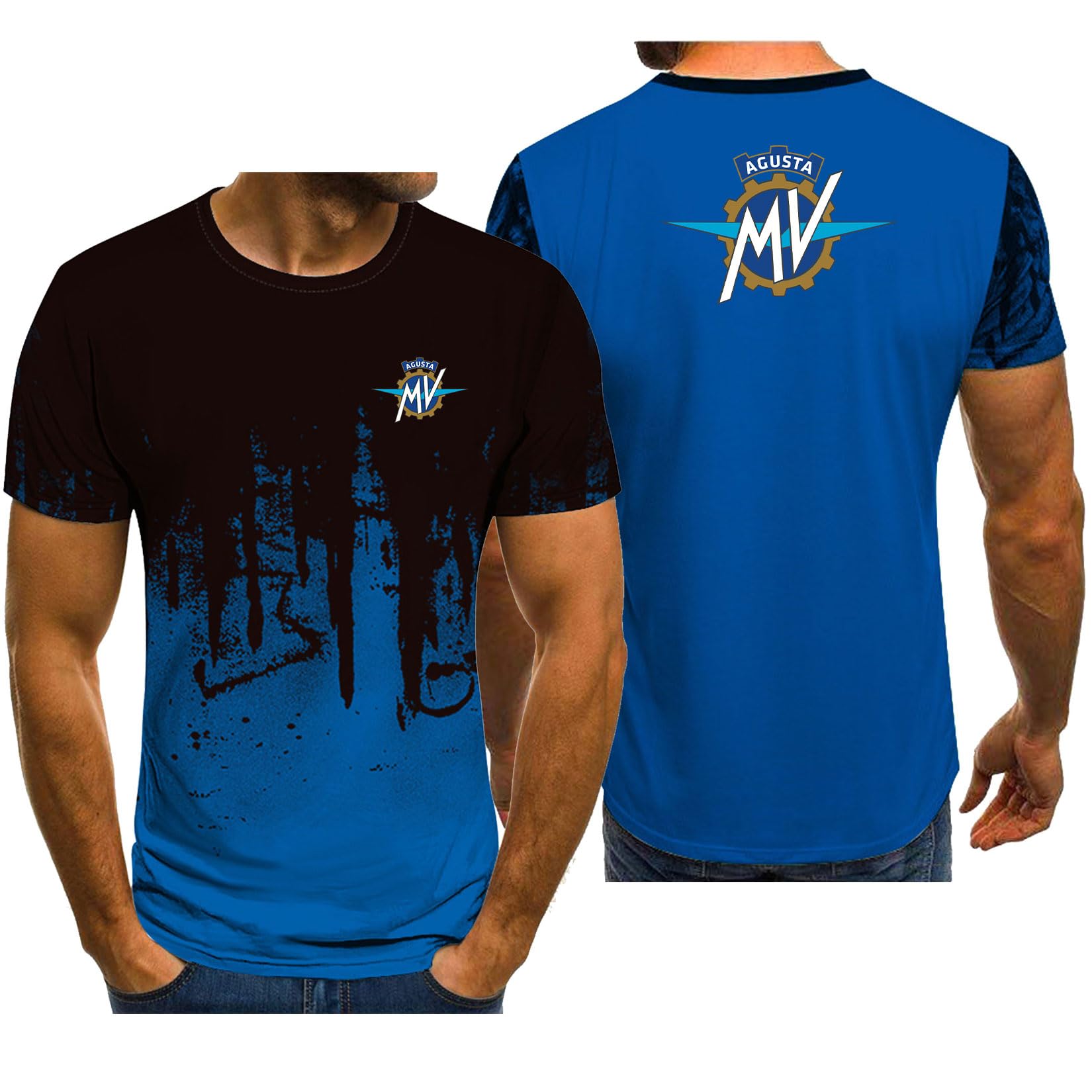 MODRYER Men's Short Sleeve Crewneck T-Shirts For MV Agusta Moisture-Wicking Athletic Tee Shirt 3d Printed Logo Undershirt Gym Running Workout Training Suit Tops,Blue-XXL