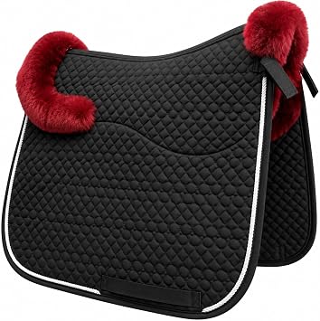 Woolous Dressage Saddle Pad, English Saddle Pad with Sheepskin Trim, Lambskin Wool Fleece Lining, Square Saddle Pad for Equestrian Riding, Comfortable & Shock Absorbing
