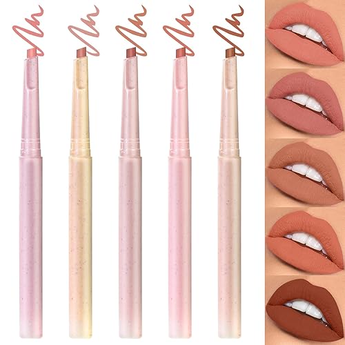 U-Shinein Juego de 5 delineadores de labios, lápiz delineador de labios 2 en 1 para definir y rellenar los labios, juego de lápices labiales mate
