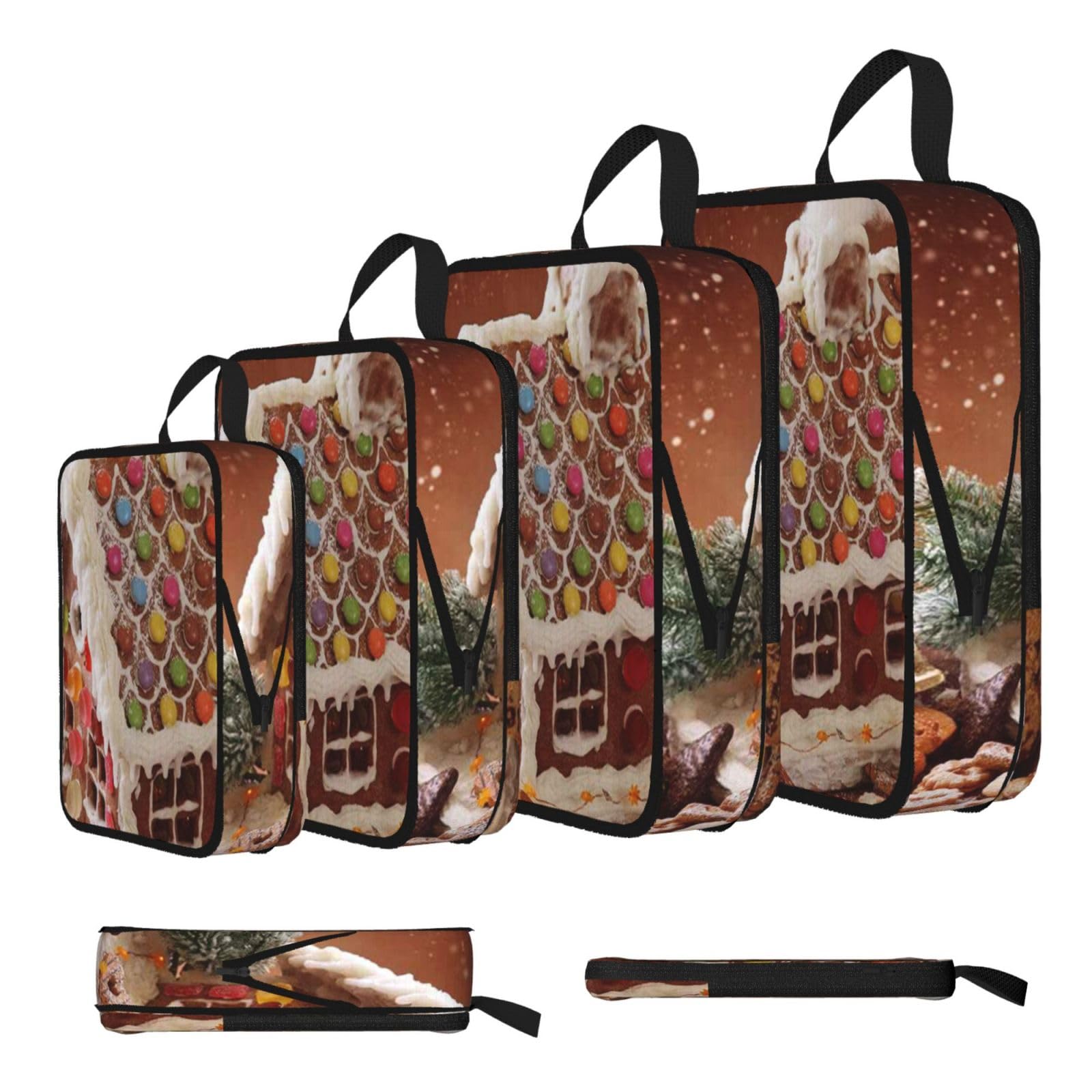 Esnaiuvcd Black Christmas Village House Print 4 Set Compression Packing Cubes For Suitcases,Expandable Storage Bags Organizers