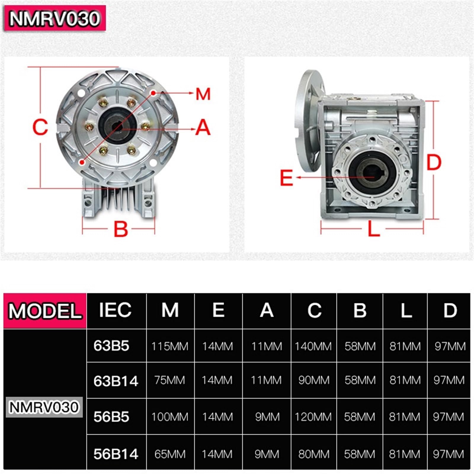 Gearbox Speed 1pcs 63B14 Flange NMRV030 Worm Gearbox 11mm Input Shaft 14mm Output Shaft 90x90mm Flange Speed Reducer Reducer Shaft(40:1)