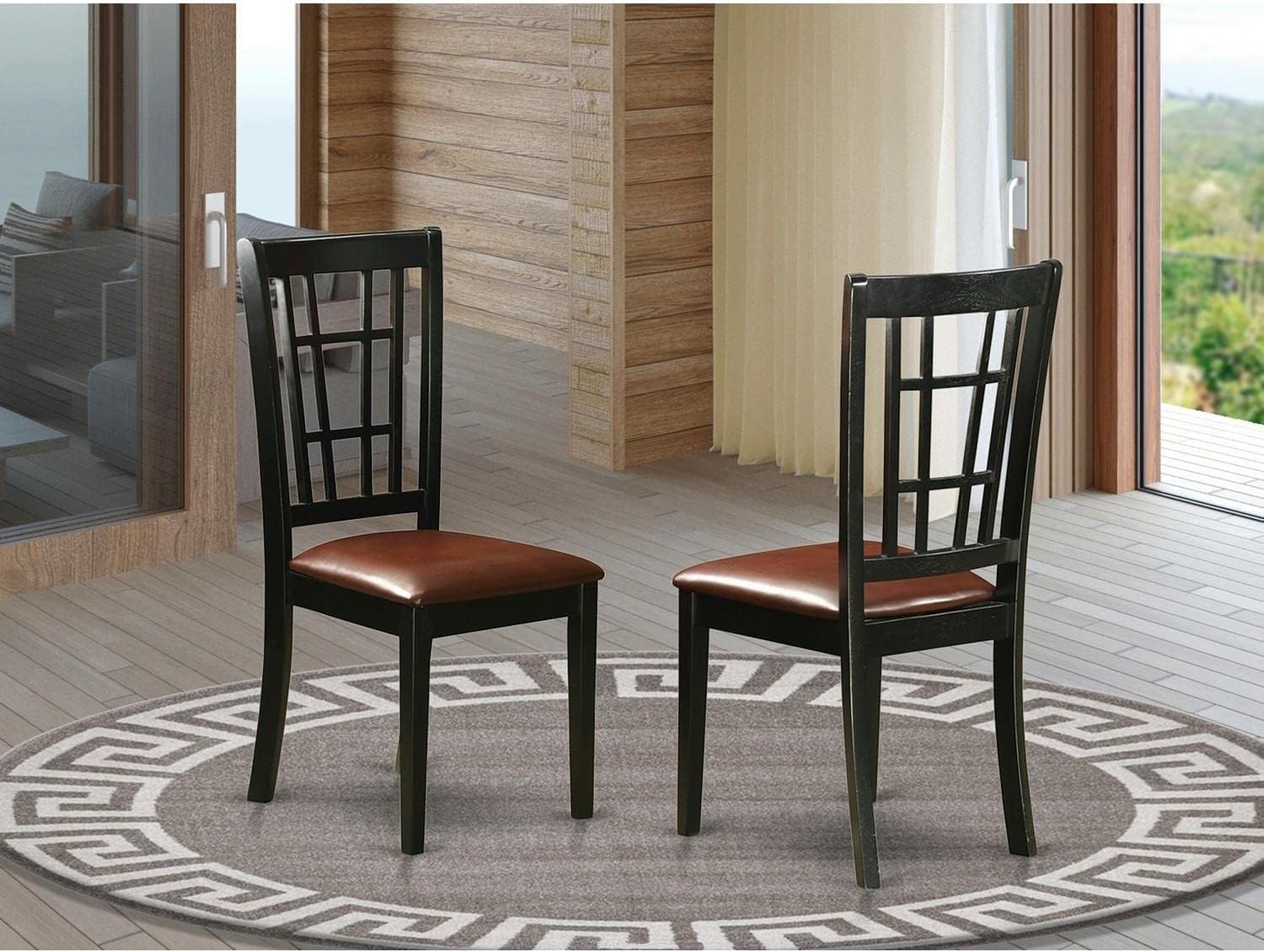 East West Furniture Nicoli 39" Faux Leather Dining Chairs in Black (Set of 2)