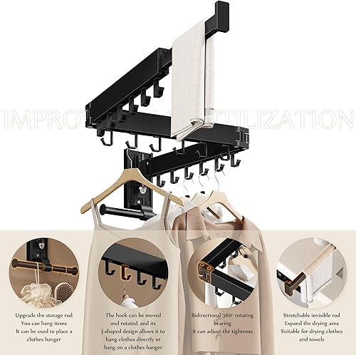 Vista 52 de Estante de secado de ropa montado en la pared, estante de secado de ropa plegable, estante de secado plegable retráctil para colgar ropa