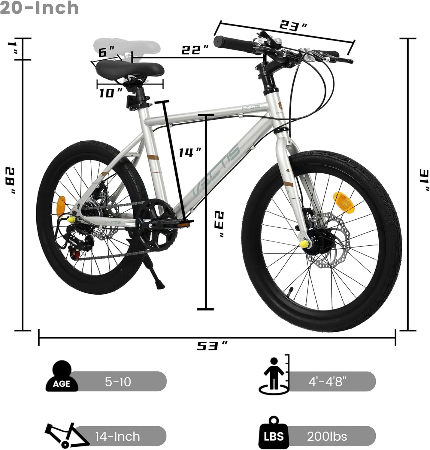 20 Inch Kids Bike for 6-12 Year Olds, 7-Speed Children's Bicycle with Dual Disc Brakes, Steel Frame & Suspension Fork, Complete with Fenders & Chain Guard