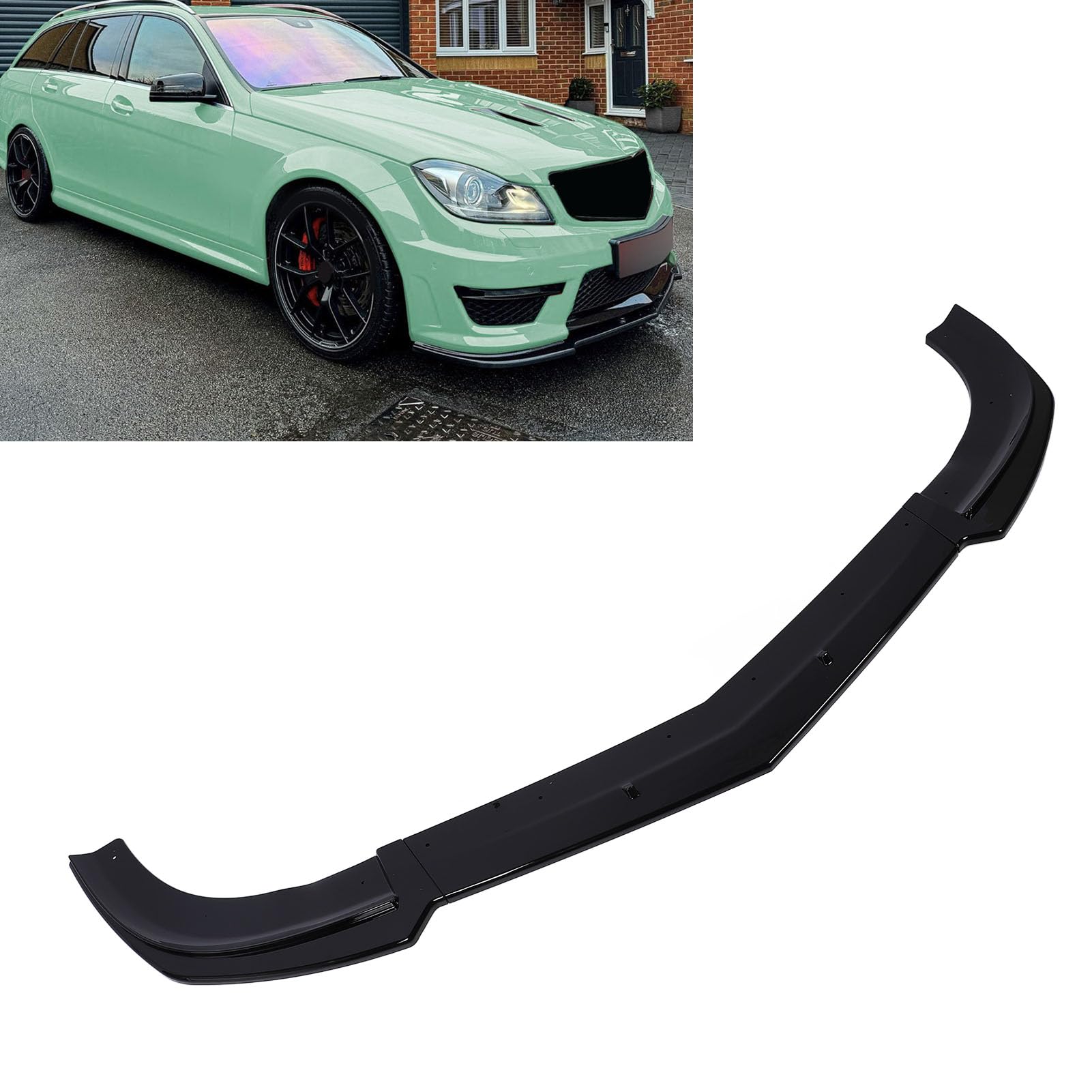 3 szt. Spoiler przedniego zderzaka o wysokiej wytrzymałości ABS Body Kit Splitter poprawia aerodynamikę dla klasy C W204 Facelift AMG C63 2011 2014 (błyszczący czarny)