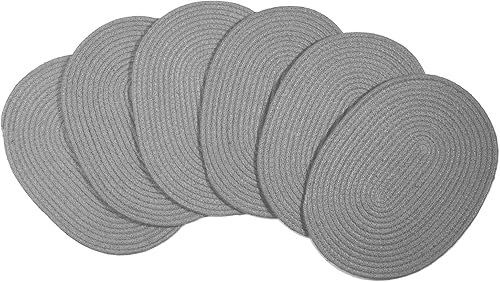 Paquete de 6 manteles individuales tejidos, de 12 x 16 pulgadas, color gris, ovalados, de algodón, resistentes al calor, antideslizantes, manteles