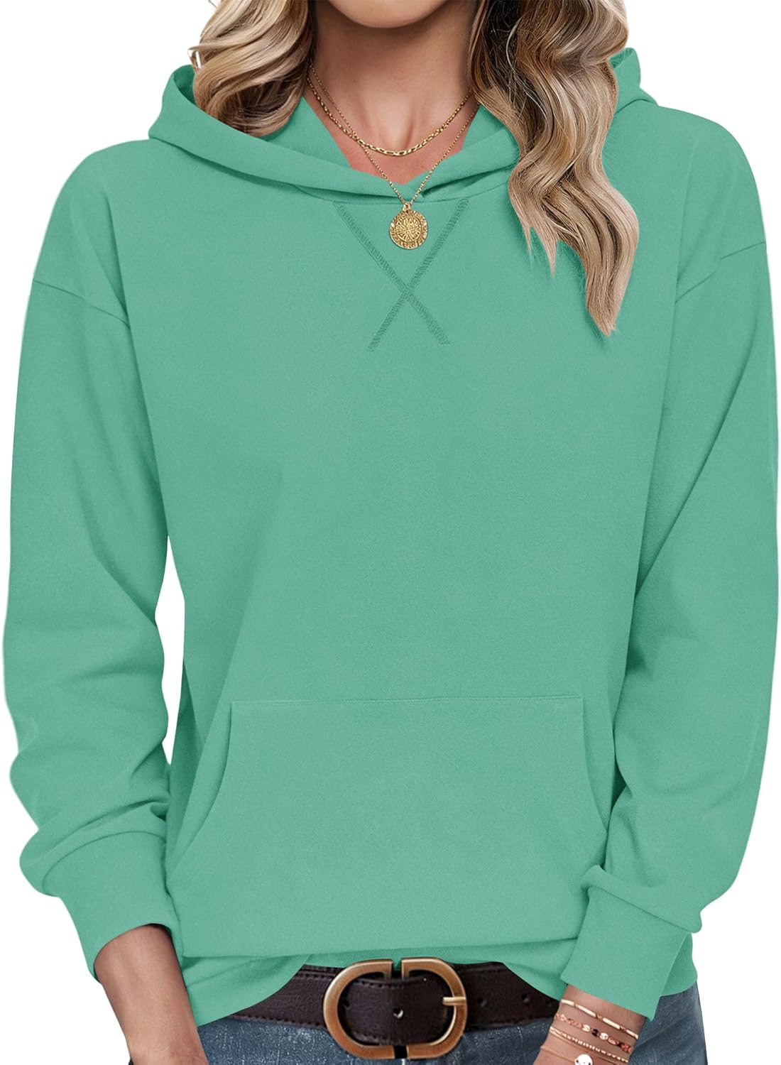 AUSELILY Women's Crewneck Hoodies Oversized Sweatshirt Long Sleeve Pullover Sweatshirts with Pockets X Decoration 2026