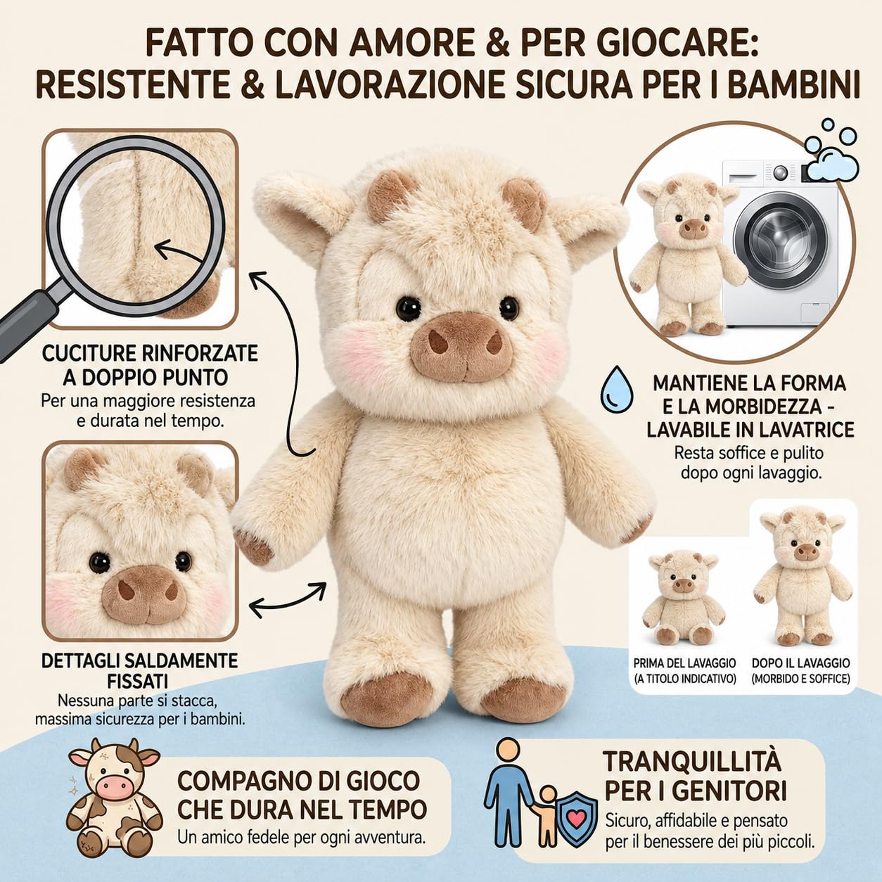 Generico 45/60cm Mucca Peluche Che Corre - Orsetto Che Corre Morbido e Resistente, Il Running Plushie per Bambini, Running Peluche per Decorazione Cameretta e Compagno di Nanna (2, Rosa*Kaki, 60cm)