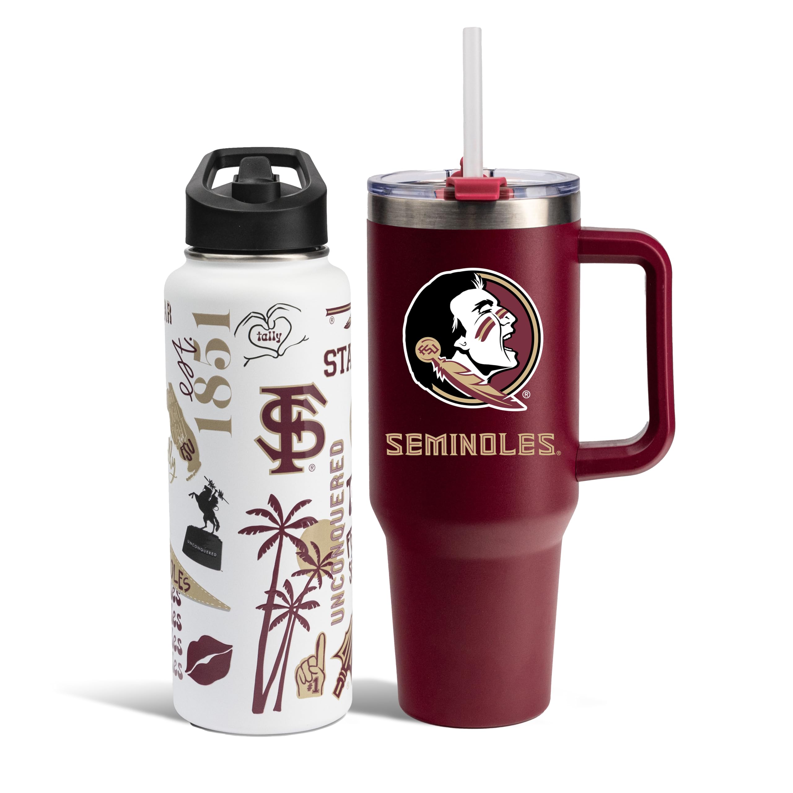 The Memory Company Officially Licensed NCAA 2-Pack Stainless Steel Tumbler Set, 34oz Team Spirit Water Bottle & 40oz Game Day Tumbler with Lid and