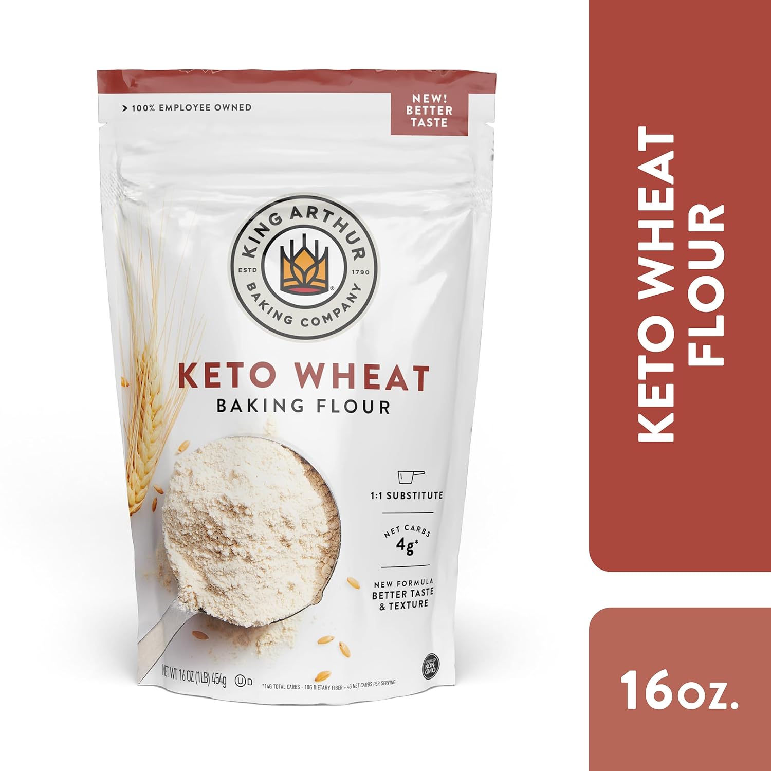 King Arthur, Keto Wheat Flour Blend, Keto Friendly, 1-to-1 Substitute for All- Purpose Flour, 16 Ounces (Pack of 4)