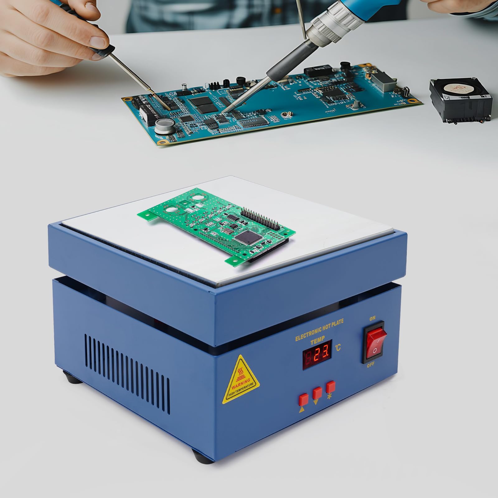 Placa calefactora eléctrica para soldar, 800 W, 220 V, con pantalla LCD, temperatura 50 – 400 °C, calentamiento uniforme