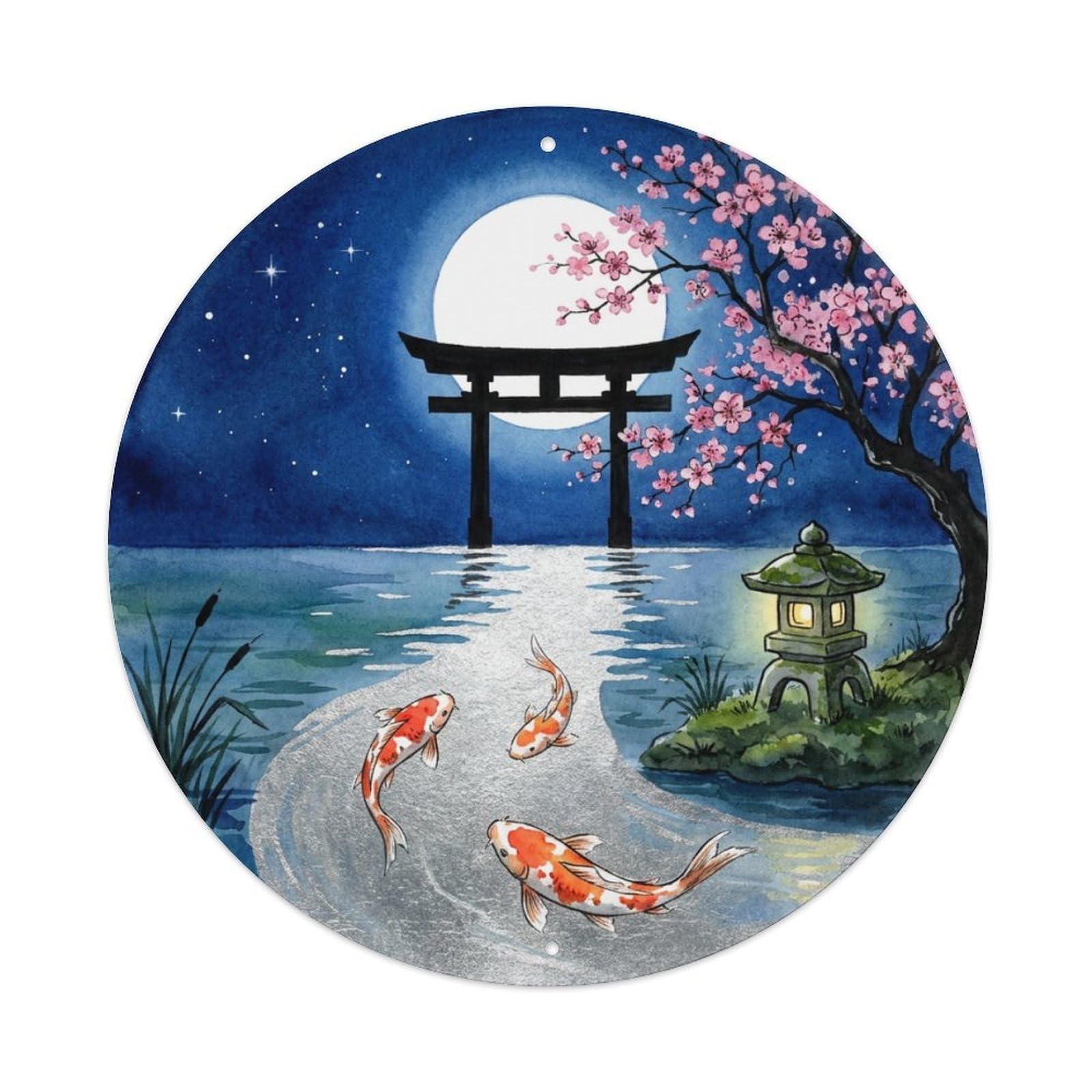 Galvaxio Style Japanese Koi Fish Moonlit Path Silver Trail Metal Tin Sign