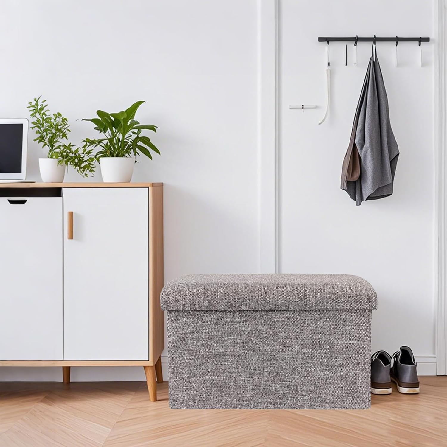 HOZEON 3 Pack 15.2 x 9 x 9.4 Inches Folding Storage Ottoman, Rectangle Footrest Seat, Multifunctional Foot Stool for Living Room, Office, Traveling, Fishing, Camping