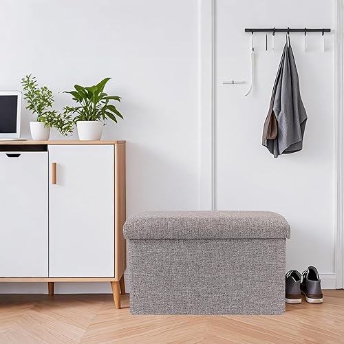 Miniatura 6 de HOZEON Paquete de 3 otomanas plegables de almacenamiento de 15.2 x 9 x 9.4 pulgadas, reposapiés rectangular, taburete multifuncional para sala de