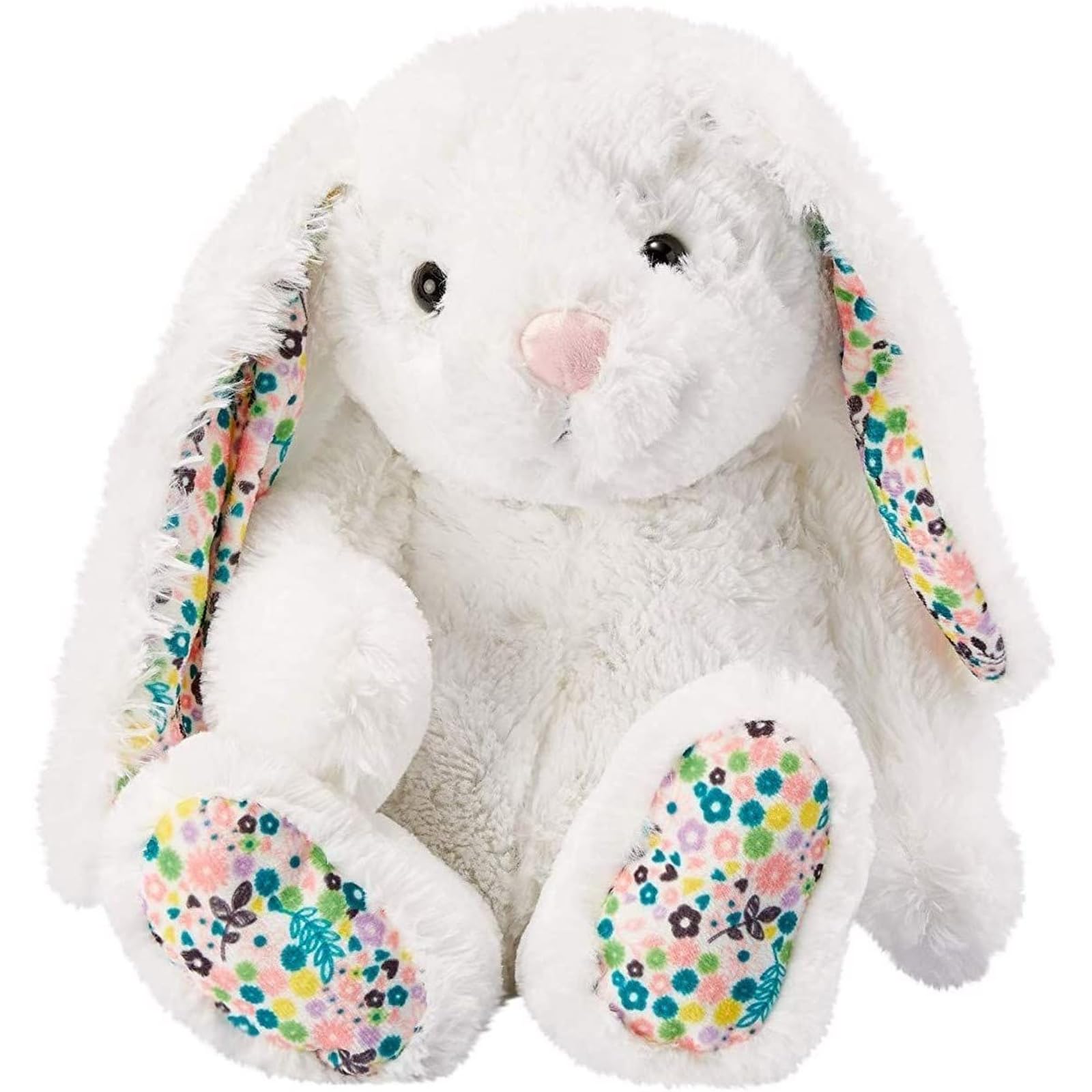 Juvale Stuffed Bunny with Floppy Ears - Floral Print Ears & Floral-Detail Plush Rabbit - Huggable Soft Spot-Clean Polyester Fluffy Bunny Rabbit - 13 x