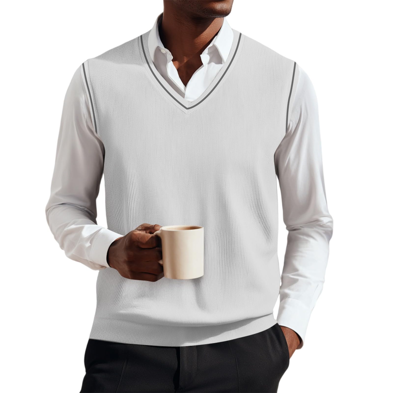 Generisch Herren Pullunder Strickweste V-Ausschnitt Ärmellose Strickpullover Comfort Fit Gestrickte Weste Basic Sweater Für Business Casual
