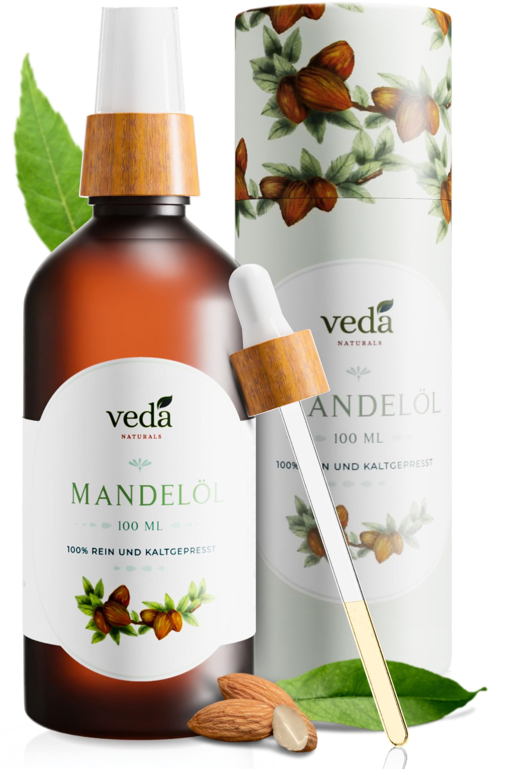 Veda Naturals® Mandelöl (100 ml) | frei von Farb- und Konservierungsstoffen | für Gesicht und Körper | für Massage | für Haarpflege und Kopfhaut | Basisöl unter Makeup | Anti Aging | vegan