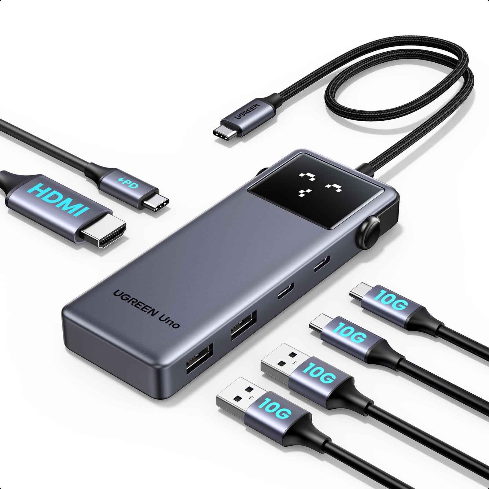 UGREEN Uno 10Gbps Hub USB C HDMI 4K 60Hz PD 100W Carica Adattatore Type C 3.2 con Indicatore LED Docking Station Compatibile con MacBook Pro Air M3 M2 M1, iPad, iPhone 16 Pro Max, Galaxy S24