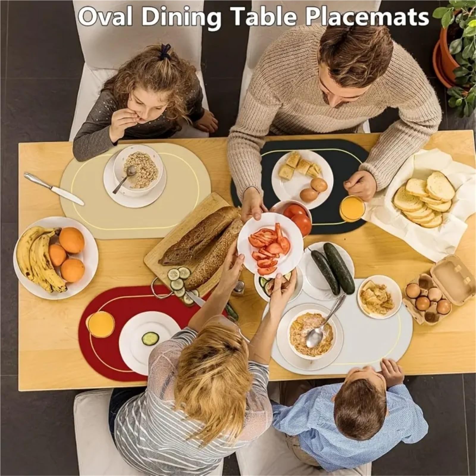 Faux Leather Placemats Sets de Table lavables en Similicuir, Ronds, Double Face, antidérapants, Set(Light Grey,6pcs 45x30CM)