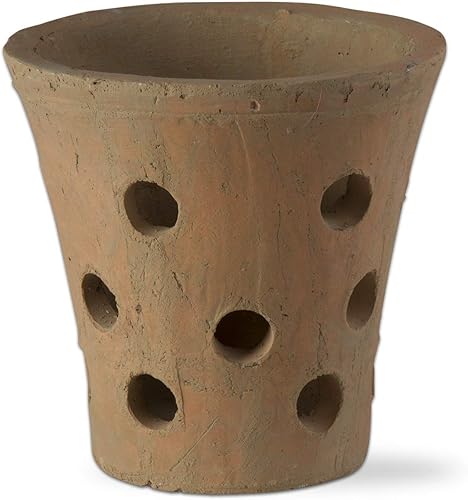 tag Maceta de jardín para flores con acabado rústico de terracota naranja