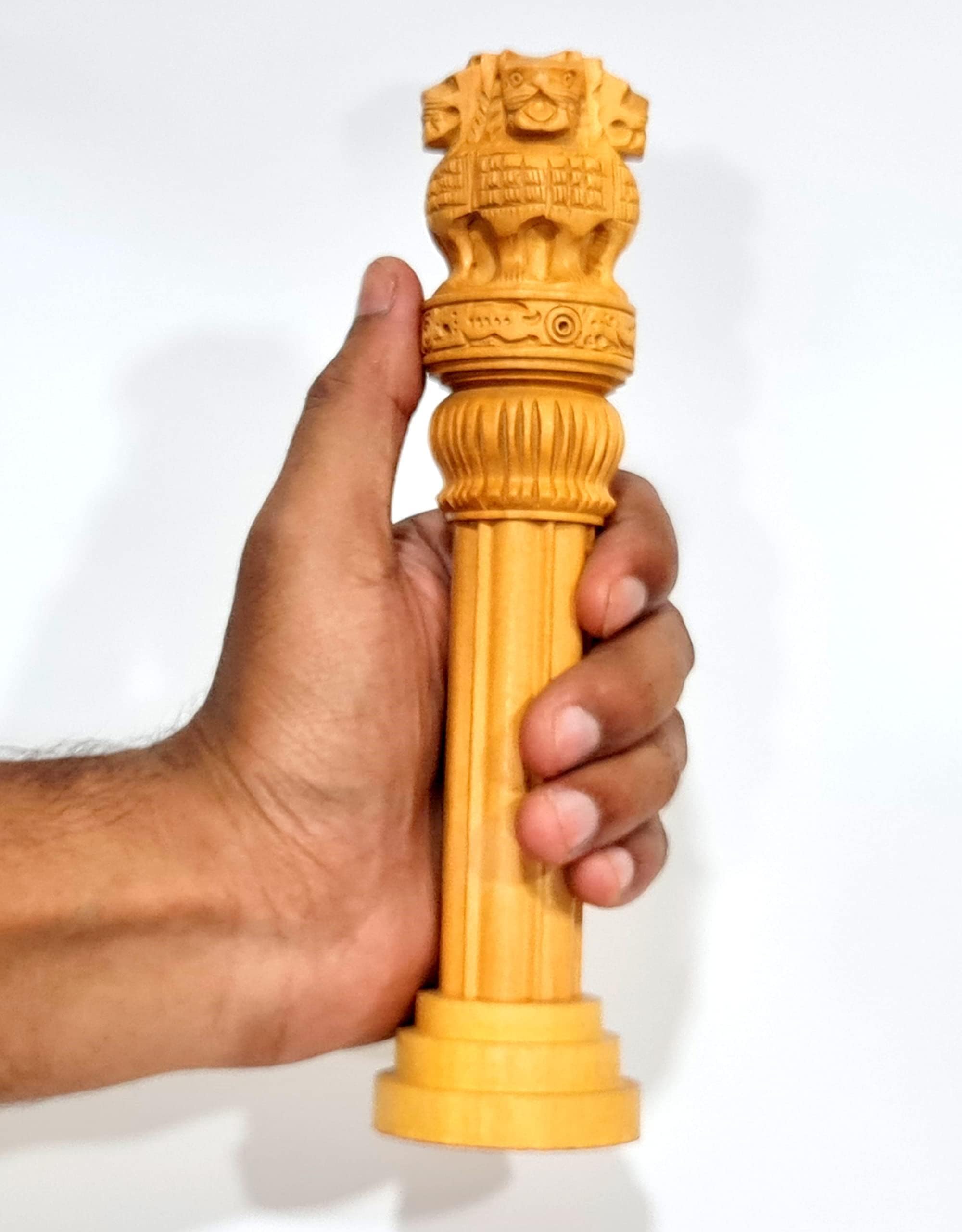 ESPLANADE Wooden Ashok Sthambh, Ashoka Stambh Stoop Pillar Statue Showpiece -Government Employees Office Table Decoration (8 inch) - Image 2